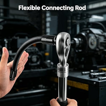 Flexible Socket Extension Bar, Flexible Connecting Rod, Wrench Sleeve Universal Extension Rod Set, 360° Adjustable for Impact Wrench & Automotive Repair - color: 250mm/9.84in