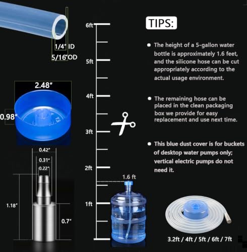 Silicone Water Pump Hose and Weight Block Set for 5 Gallon water jug pump | Food grade Tube Replacement for Drinking Water Pump and Desktop Water Dispenser Hose, Fits most USB 5 gallon water jug pumps - size: 3.2 ft