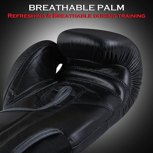 Premium Boxing Gloves, Cowhide Leather, for Professional Training and Sparring MMA Kickboxing Gloves - color: Black, size: 8 oz