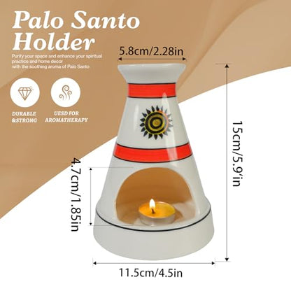 MOUGIGI Handcrafted Sun Totem Ceramic palo santo sticks holder with - Tent-Shape Mini chiminea for Sage, Incense Cones & Smudging Rituals -Thoughtful Gifts for Yoga, Meditation, Ash, Zen, Aromatherapy - color: Pulse Thread Palo
