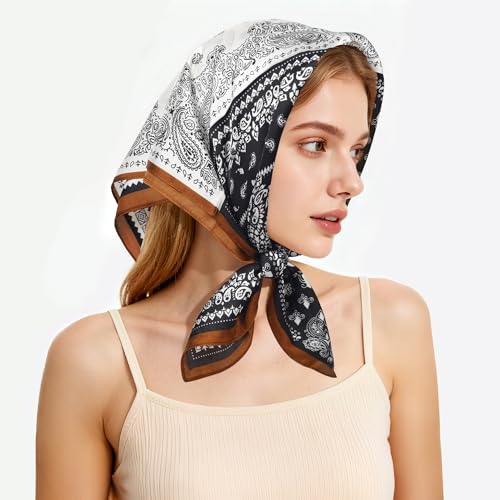 27" Head Scarf Like Satin Silk for Women,Hair Scarves Bandana,Headband Silk Feeling for Hair Wrap - color: Black Gold