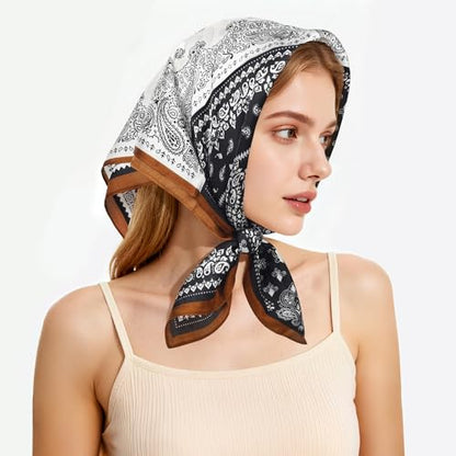 27" Head Scarf Like Satin Silk for Women,Hair Scarves Bandana,Headband Silk Feeling for Hair Wrap - color: Black Gold