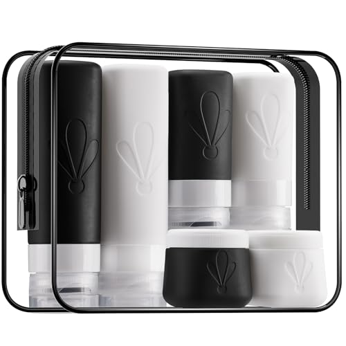 INSFIT travel bottles for toiletries 6 Pack, Leak proof Travel Size Toiletries Containers with toiletry bag, Squeezable Silicone Bottles & Cream Jars, Travel Essentials BPA-Free set for Shampoo - color: 6Pack Black, size: 3 Ounce,2 Ounce