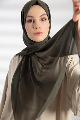 Chiffon Hijab Scarf For Women - Made in Turkiye - color: Khaki