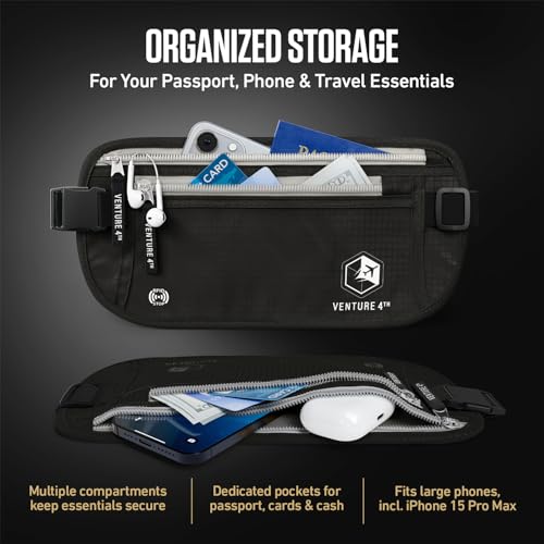 Amazon.com | VENTURE 4TH Money Belt for Travel – Slim Hidden Under-Clothes RFID Blocking Anti-Theft Passport Holder & Travel Wallet Pouch for Men & Women to Protect Cash, Cards & Documents (Black) | Travel Wallets
