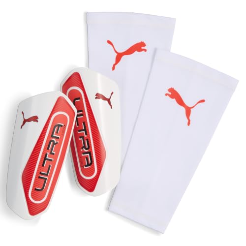 Puma Ultra Light Sleeve Soccer Shin Guards - color: Puma White-Ultra Red, size: X-Large