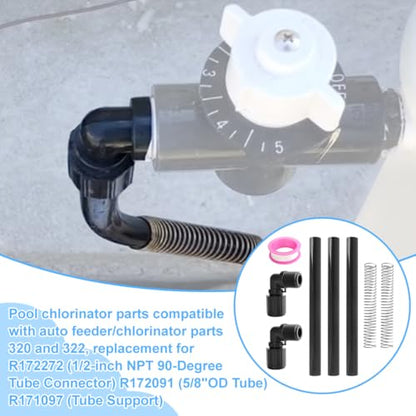 Chlorinator Parts for Rainbow Auto Feeder/Chlorinator Models 320 and 322 Includes R172272 (1/2-inch NPT 90-Degree Tube Connector) R172091 (5/8" OD Tube) R171097 (Tube Support)