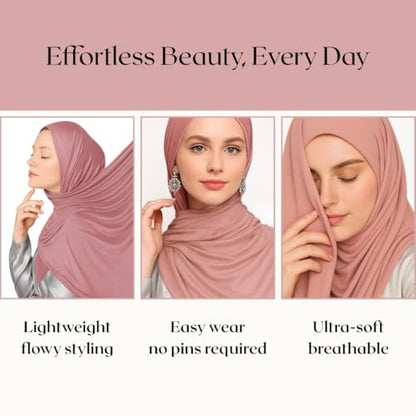 Premium Bamboo Jersey Hijab Scarves -Turban Head Wraps for Women, Fashion Headbands Long Plain Muslim Shawls - color: Light Pink