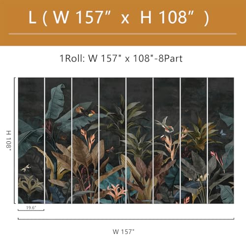 Dark Tropical Jungle Wallpaper Mural Peel and Stick 157"x108" | Banana Leaf Self Adhesive Wall Mural for Living Room Bedroom - color: ZZ-012, size: 157" x 108"
