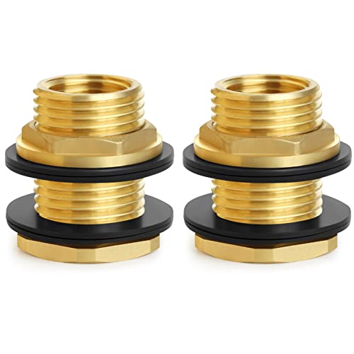 Ceseso 1/2" female NPT to 3/4" male GHT Garden Hose Bulkhead Fitting, Solid Brass Bulkhead Fitting, water tank connector bulkhead Tank Fitting for rain barrels, plastic water towers,2pcs - color: 2 pack-A