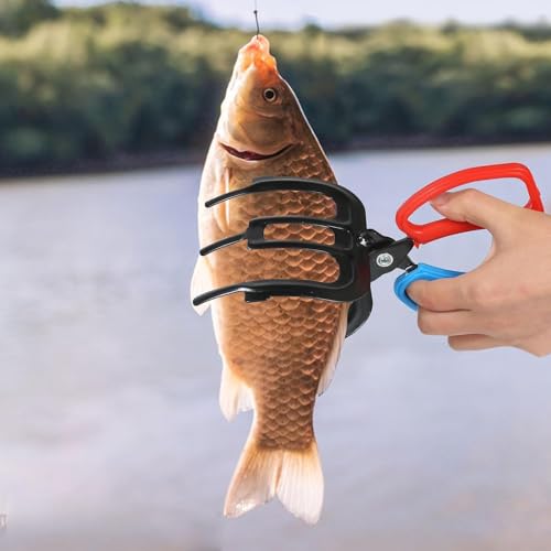 Fish Gripper Pliers 3 Claw Fish Gripper Fish Holder Tool Tong Grip Tackle Tool Control Forceps for Catch Fish Fishing Accessories Metal Fish Control Clamp, Black, Red, Blue