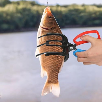 Fish Gripper Pliers 3 Claw Fish Gripper Fish Holder Tool Tong Grip Tackle Tool Control Forceps for Catch Fish Fishing Accessories Metal Fish Control Clamp, Black, Red, Blue