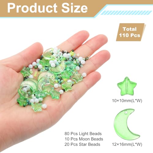 uxcell 110Pcs Star Moon Beads, Star Moon Acrylic Pearl Beads Crystal Glass Spacer Bead for DIY Making Jewelry Bracelets Craft, Green - color: Green