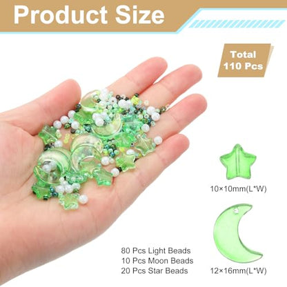 uxcell 110Pcs Star Moon Beads, Star Moon Acrylic Pearl Beads Crystal Glass Spacer Bead for DIY Making Jewelry Bracelets Craft, Green - color: Green