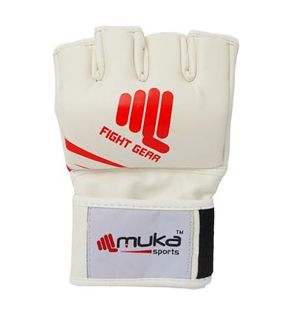 MMA Gloves Men - Open Palm Punching Bag Gloves – Synthetic Leather Martial Arts Boxing Gloves for Men and Women - Workout Gloves for Grappling, Sparring, Muay Thai & Kickboxing - color: White