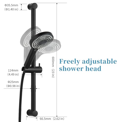 OFFO 6-Spray High Pressure Handheld Shower Head Combo with Adjustable 23 in Slide Bar and 60 in Stainless Steel Hose, Matte Black - color: Matte Black, style: 23" Slide Bar & 60" Hose