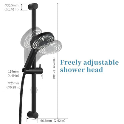 OFFO 6-Spray High Pressure Handheld Shower Head Combo with Adjustable 23 in Slide Bar and 60 in Stainless Steel Hose, Matte Black - color: Matte Black, style: 23" Slide Bar & 60" Hose