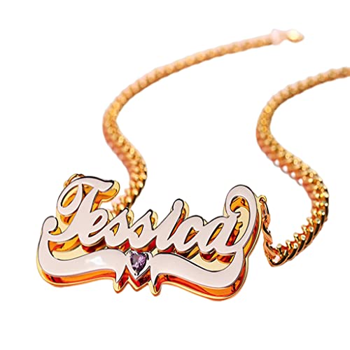 Custom Name Necklace Double Plated Name Necklace Personalized Name Plate Necklaces Name Necklaces for Women 18k Gold Plated Nameplate Pendant - color: Style 20