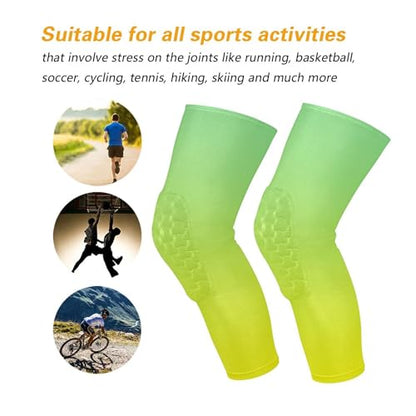 Light Green Green Sports Knee Pads Youth Volleyball Basketball Long Leg Sleeves Braces Compression Wrestling Youth/Kids & Adult Sizes