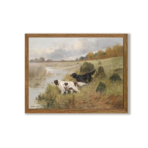 Urmoya Vintage Hunting Dogs by the River Framed Wall Art 8x10 Inch - color: Dog, size: 10"L x 8"W