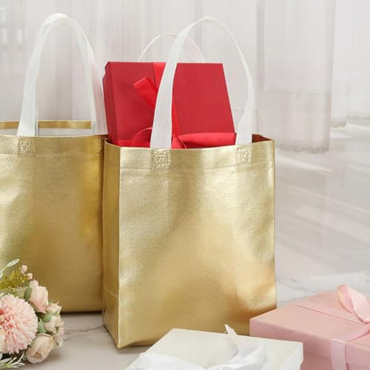 Tosnail 40 Pack 10 x 8 Inch Reusable Present Gift Bag, Medium Grocery Bags, Shopping Tote Bag for Weddings, Birthday, Party - color: Gold