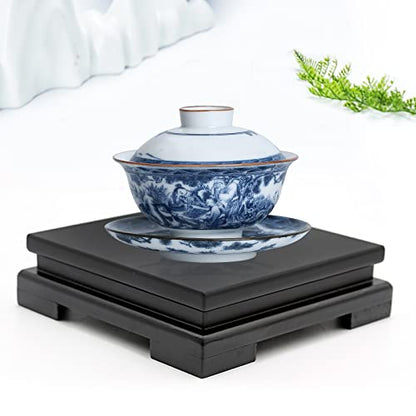 MDEOOSKY Wooden Display Stand Square Wood Display Base Display Risers Square Vase Riser Teapot Aquarium Lamp Base Home Decoration 6.7" W x 6.7" D x 1.7" H (Black)