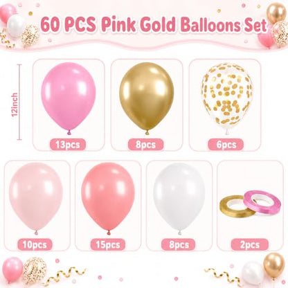 Dusty Pink Balloons, 60 Pcs Party Balloons for Bridal Shower Bachelorette - color: Pink Gold
