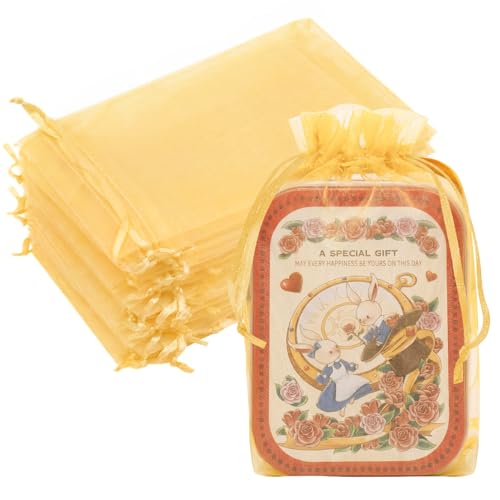 50PCS Organza Bags 6x9 Gold Large Gift Bags Mesh Drawstring Baggies Pouches for Jewelry Candy Sachet Goodie, Mini Mesh Favor Bags for Wedding Baby Shower Birthday Halloween Party Gifts - color: Gold