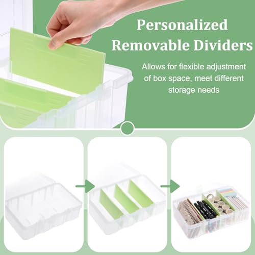 BTSKY Clear Plastic Dividing Storage Box with 4 Compartments Sewing Box | 13.3x8.1x3.4 Inches Adjustable Storage Bin with Lid Plastic Craft Storage Container Multipurpose Art Supply Organizer Green - size: 13.3x8.1x3.4 Inches-Green