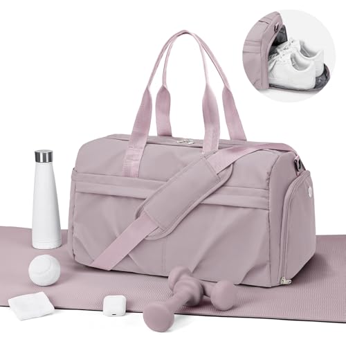 Gym Bag for Women Duffle Bag with Shoe Compartment Yoga Mat Bag Sports Workout Bag Weekend Overnight Bag, Light Pink - color: A23- Light Pink