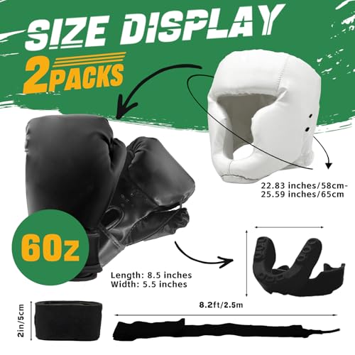 14 Pcs Boxing Set Boxing Equipment Set for Beginners Including 2 Pair of 6 oz Boxing Gloves Headgear Helmet Hand Wraps Mouth Guards Gifts Training Equipment - color: Black & White
