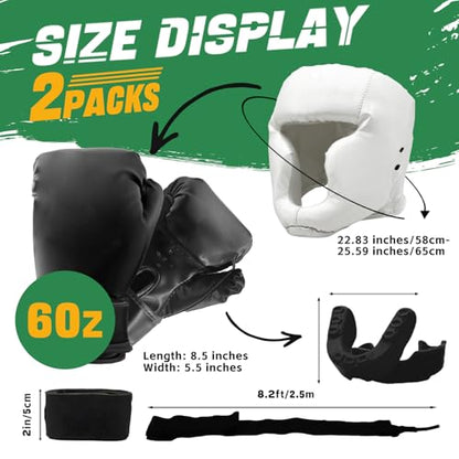 14 Pcs Boxing Set Boxing Equipment Set for Beginners Including 2 Pair of 6 oz Boxing Gloves Headgear Helmet Hand Wraps Mouth Guards Gifts Training Equipment - color: Black & White