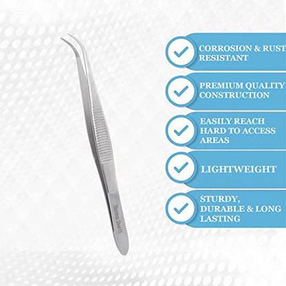 Lab Tweezers High Precision Forceps, Fine Strong Curved Point Tweezers, Stainless Steel (4.5 Inch) - size: 4.5 Inch