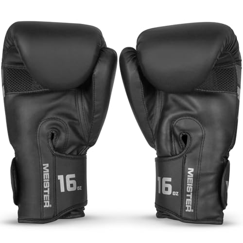Meister [Critical] Boxing Gloves - Ergonomic High-Density Training Gloves | Pre-curved hand cage fits on day one, triple-layer impact foam, wide full-length wrist strap, matte EcoHide leather - style: 16 Ounce Gloves - Matte Black