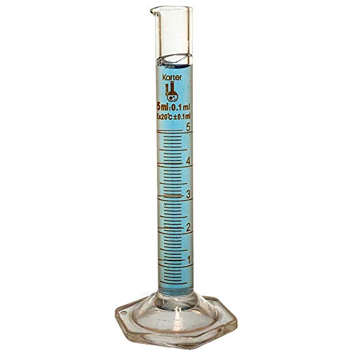5ml Graduated Cylinder, Borosilicate 3.3 Glass, Single Metric Scale, Class B, Karter Scientific 246D7 (Pack of 2) - size: 5ml, style: Pack of 2