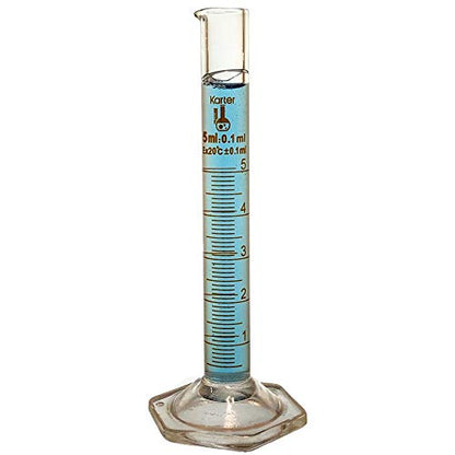 5ml Graduated Cylinder, Borosilicate 3.3 Glass, Single Metric Scale, Class B, Karter Scientific 246D7 (Pack of 2) - size: 5ml, style: Pack of 2