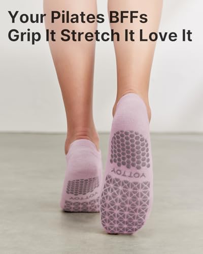 YOTTOY Pilates Socks for Women(6 Pairs)–Breathable, Grip-Enhanced Non-Slip Yoga Socks, Durable & Perfect for Home Workouts - color: Pink