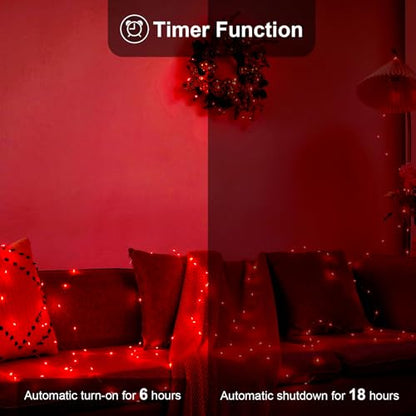 Ariceleo 2 Pack 16.4ft Battery Operated String Lights with Timer, Red with Synchronized Twinkle Mode, Fairy Lights Battery Powered, 50 LEDs, Idea for Christmas Bedroom Party Wedding - color: Red, size: 2 Pack-Upgrade