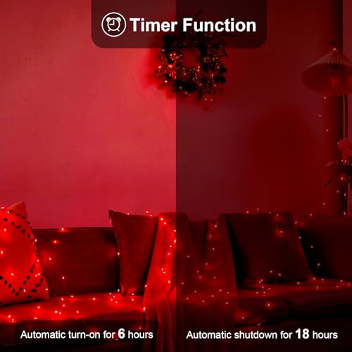 Ariceleo 4 Pack 16.4ft Battery Operated String Lights with Timer, Red with Synchronized Twinkle Mode, Fairy Lights Battery Powered, 50 LEDs, Idea for Christmas Bedroom Party Wedding - color: Red, size: 4 Pack-Upgrade