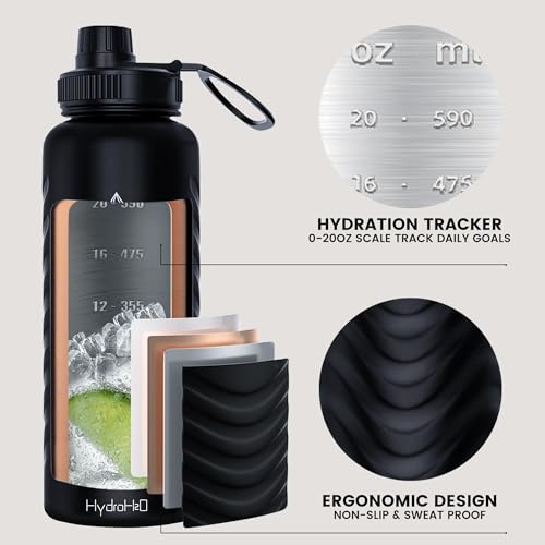 32oz Stainless Steel Insulated Water Bottle, 48H Cold & 24H Hot, Leak-Proof Wide Mouth Lids (Straw & Spout), BPA-Free Bottles, Mens Water Bottle for Gym, Hiking, Travel - Black - color: Black, size: 32 Ounces