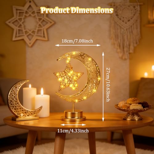 Half Moon Light Metal Ramadan Star Decorative Lamp - Battery Operated, Eid Decorations, Moon Night Light for Kids