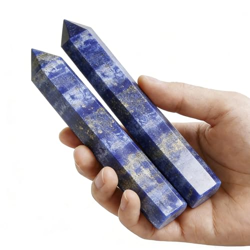 Natural Lapis Lazuli Crystal Point - 5.8-6.2 inch Raw Stone Hand-Polished Wand for Third Eye Activation, Chakra Balancing,Spiritual Healing & Meditation(Lapis Lazuli /5.8-6.2 inch 2pcs) - color: Lapis Lazuli /5.8-6.2 Inch 2pcs