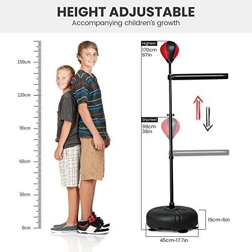 INNOLIFE Boxing Bar with Punching Bag for Kids, Adjustable Height Boxing Spinning Bar, Boxing Speed Trainer Free Standing Reflex Punching Ball Boxing Equipment for 6-12 Years