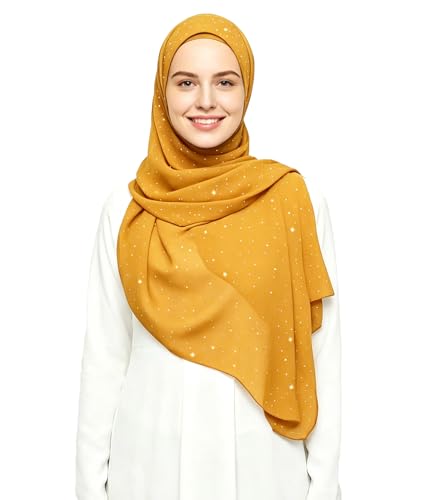 Lina & Lily Sparkle Shimmer Gold Glitter Women's Chiffon Hijab Head Scarf Shawl Wrap Lightweight - color: Mustard Yellow
