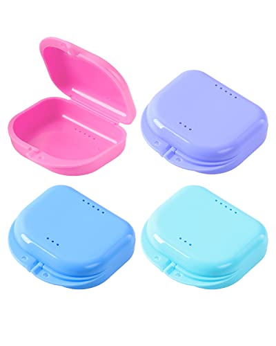 JMU Retainer Case with Vent Holes, 4 Pack Orthodontic Mouth Guard Cases Denture Case | Dental Storage Container, Denture Case Travel Box for Aligner with Snap Lock - color: Blue/Teal/Purple/Pink