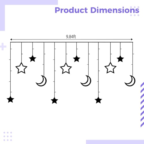 Star Moon Curtain String Light, 120 LED, 11.5 ft / 3.5 m, USB Dimmable with Remote, Multicolor Fairy Icicle Light for Window, Holiday, Party