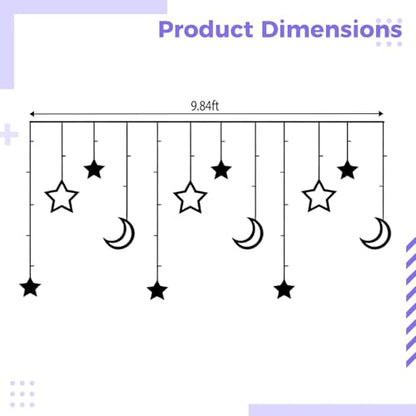 Star Moon Curtain String Light, 120 LED, 11.5 ft / 3.5 m, USB Dimmable with Remote, Multicolor Fairy Icicle Light for Window, Holiday, Party