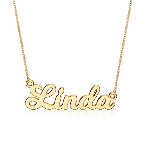 Ursteel Custom Name Necklace Personalized, 14K Gold Plated Personalized Name Necklace Dainty Name Plate Necklace Jewelry Personalized Gifts for Women - style: Linda