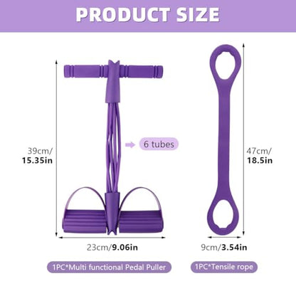 21 Fitness Resistance Bands-6 Tube Pedal Ankle Puller, Multifunction Tension Rope, Pedal Resistance Band with Handle Sit Up Exercise Equipment Home Gym Tummy Trainer for Men Women - size: 6 Tube