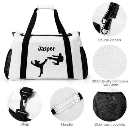 Custom Name Taekwondo Karate Duffle Bag for kids Boy Girls,Personalized Martial Arts Gear Bag,Water-Resistant Sparring Equipment White - color: Taekwondo Karate-06